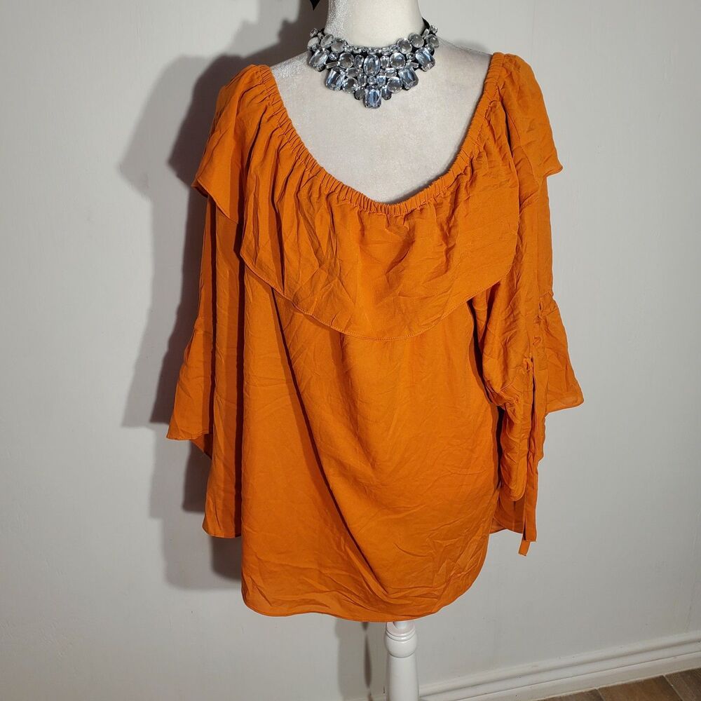 NEW!  ASHLEY STEWART BLOUSE ORANGE POLYESTER 3/4 SLEEVE SIZE 30/32W(4X)